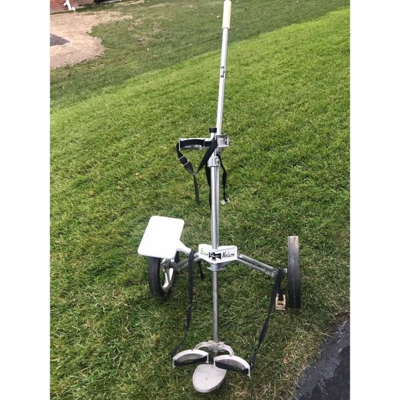 Vtg 1960's Northwestern Golf Co. Golf Folding Rolling Cart Bag 13 Clubs  Tubes - Picture 2 of 10